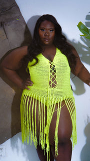 Living in Color Fringed Crochet Swimsuit